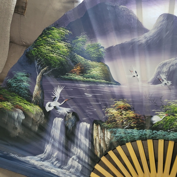 Vintage large hand painted Chinese bamboo fan. - Picture 4 of 6